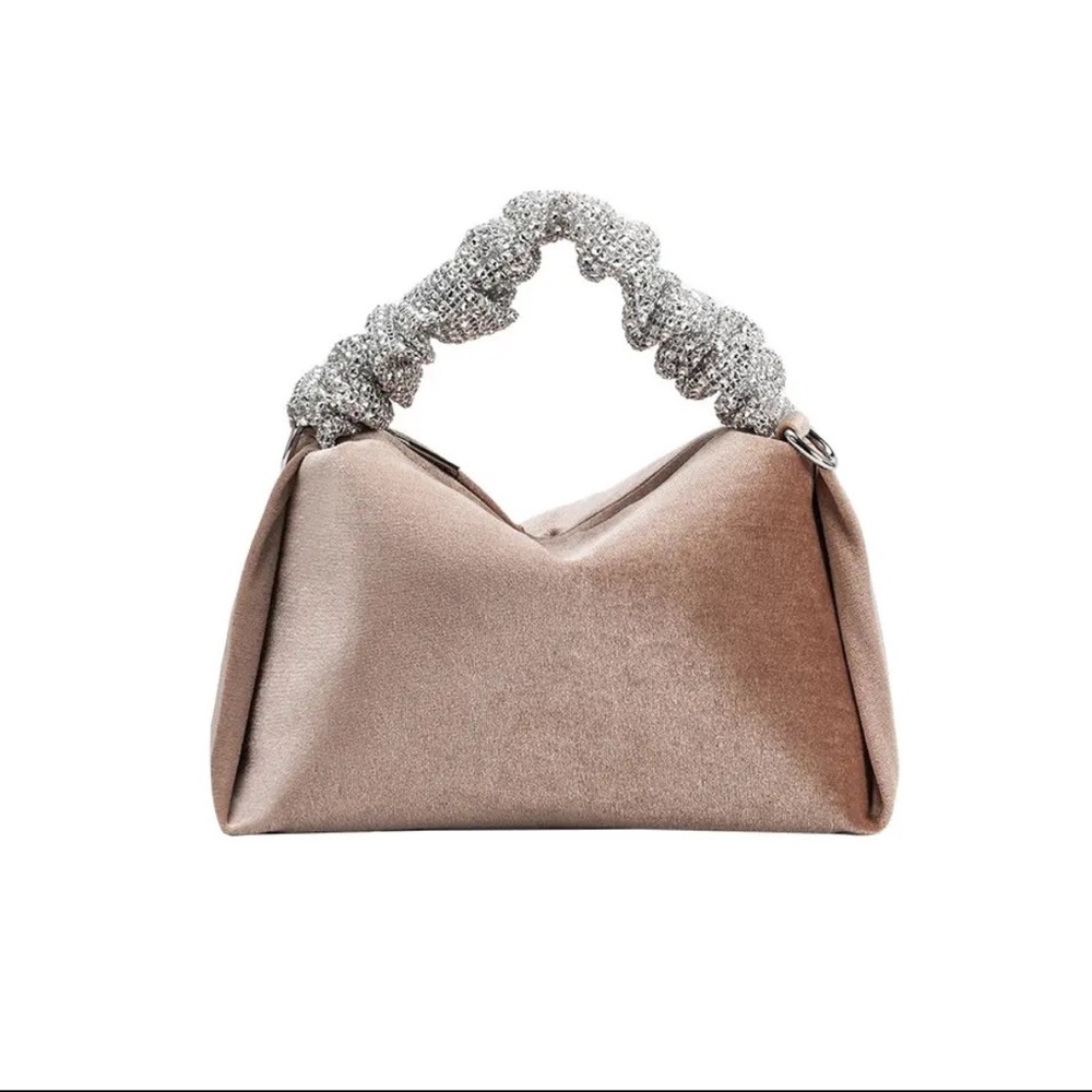 Melie Bianco ESTELA Velvet Top Handle Bag w/ Crossbody Strap | Taupe
